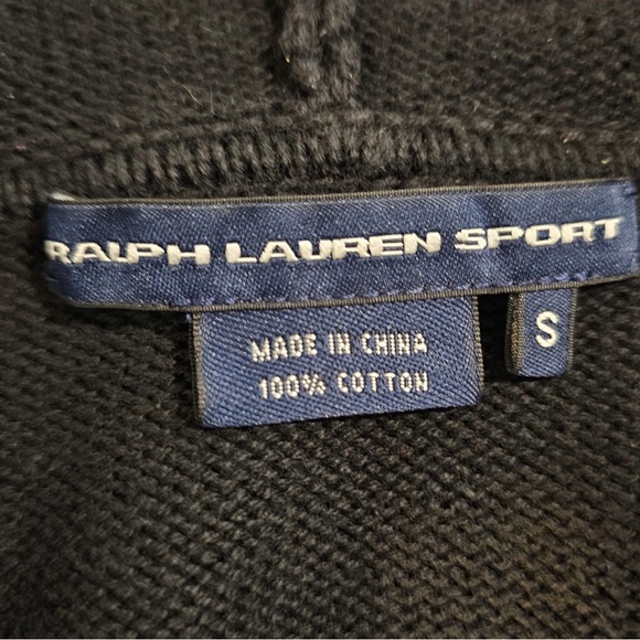 Polo Ralph Lauren Black Knit Zip Hoodie Pony Logo Cotton Sweater - Picture 7 of 7